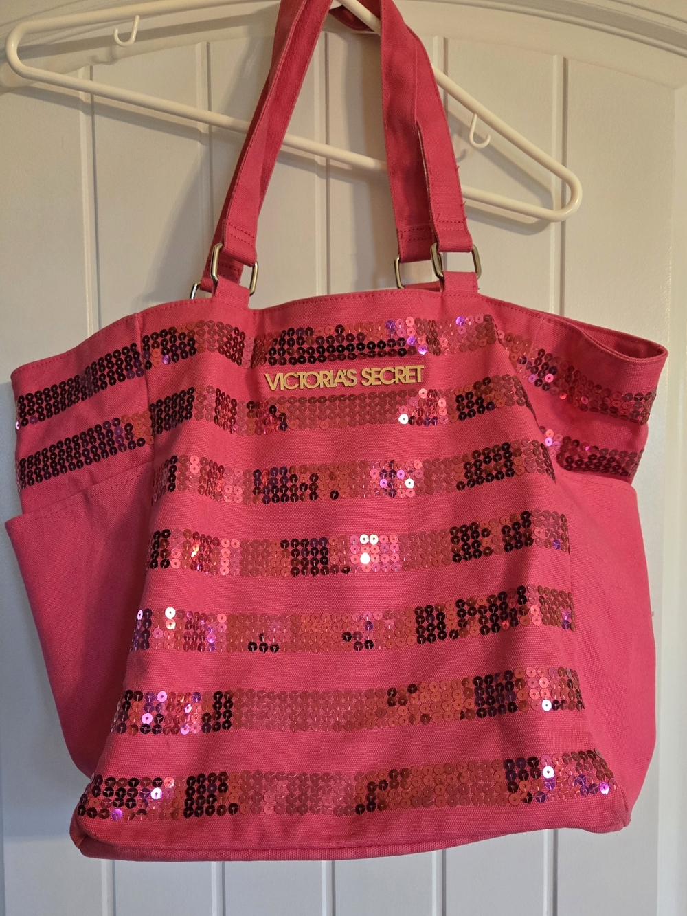 Victoria's Secret Hot Pink Sequin Stripe Tote